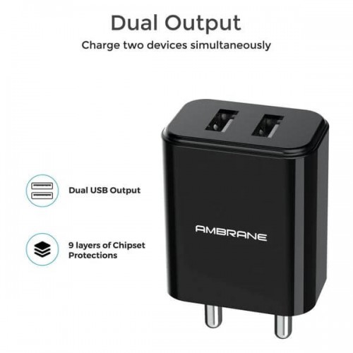 Ambrane AWC-74 Dual USB Port Fast Mobile Charger