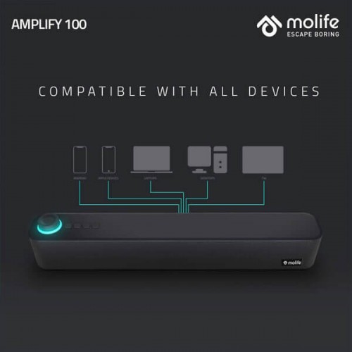 Molife Amplify 100 Wireless Soundbar Within-built Subwoofers 5W Bluetooth Soundbar