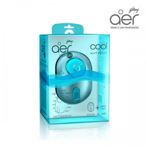 Godrej aer click, car vent air freshener kit cool surf blue 10g