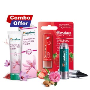 Himalaya Kajal 2.7g + Natural Glow Kesar Face Cream 50g + Strawberry Shine Lip Care 4.5g Combo Pack