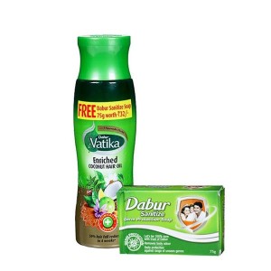 Dabur Vatika Enriched Coconut Hair Oil 300ml Free Dabur Sanitize Soap 75g