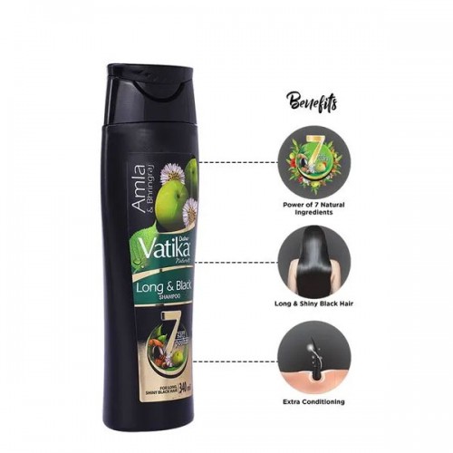 Dabur Vatika Long & Black Shampoo Amla & Bhringraj for Shiny Black Hair 440ml